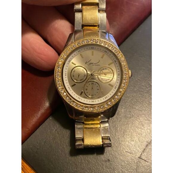 Women's Two Tone Kim Rogers watch, Chrono Style with Crystal Accented Bezel - Picture 2 of 2